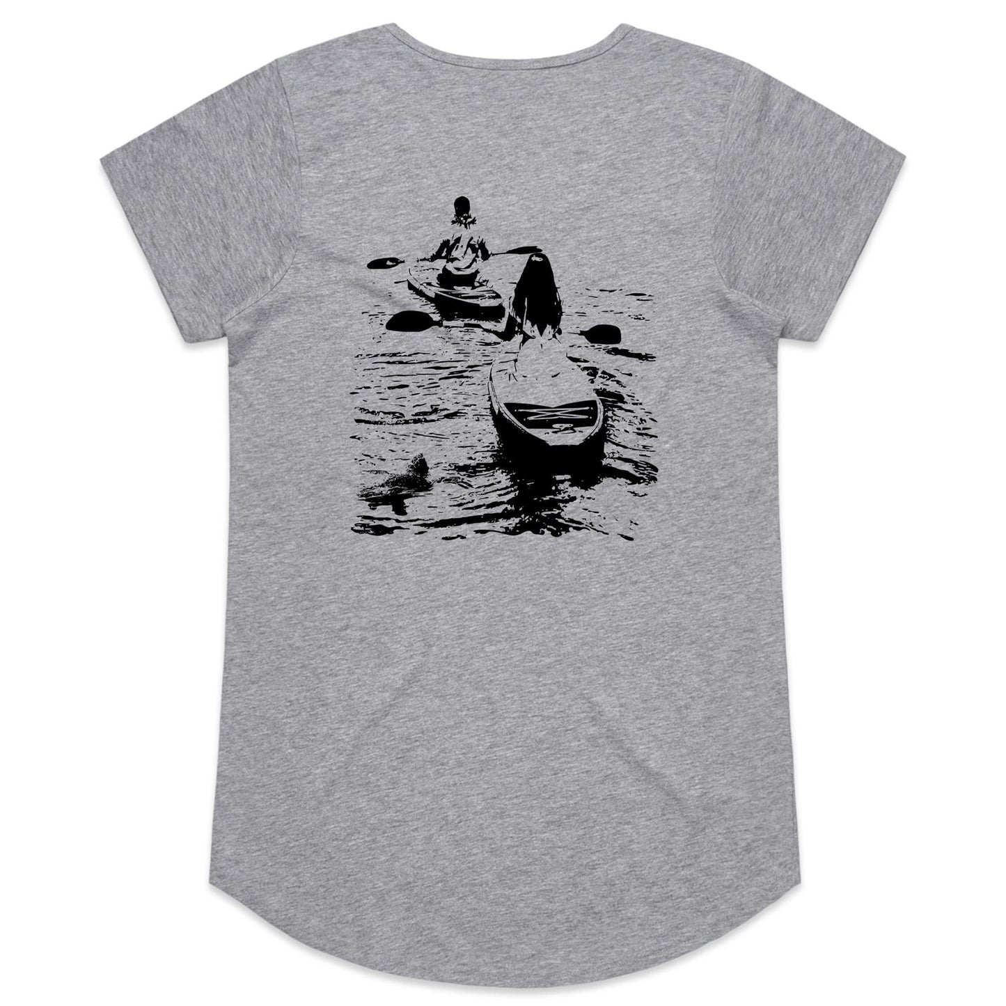 Kaneohe Couple women’s T-shirt by Ollianna of Brisbane. A symbol of unity, adventure and a shared love for nature. A wedding couple paddle board in the pristine Kaneohe Bay accompanied by a curious sea turtle.