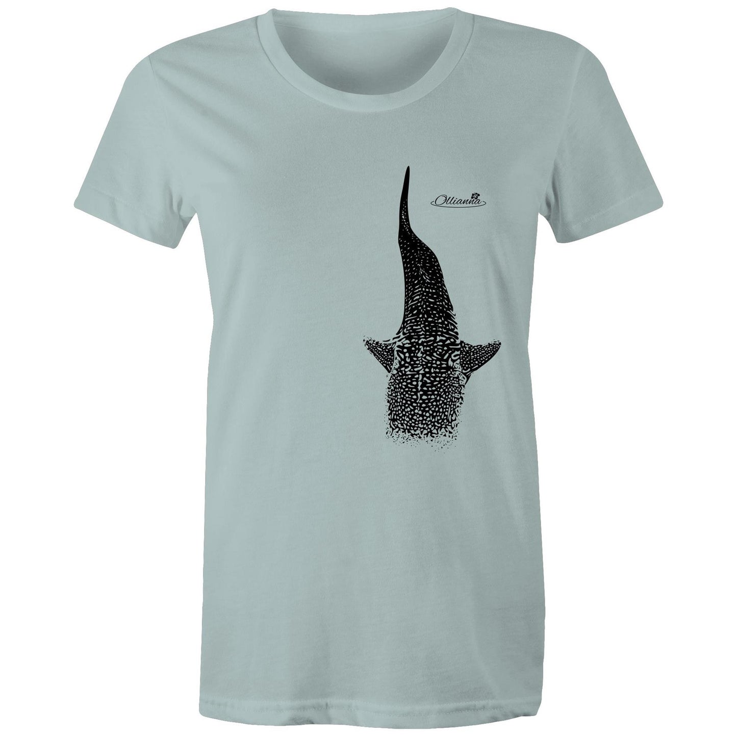 Whale Shark women’s T-shirt by Ollianna of Brisbane. Capturing the soothing calmness of this gentle giant of the ocean, this tee features the whale shark.