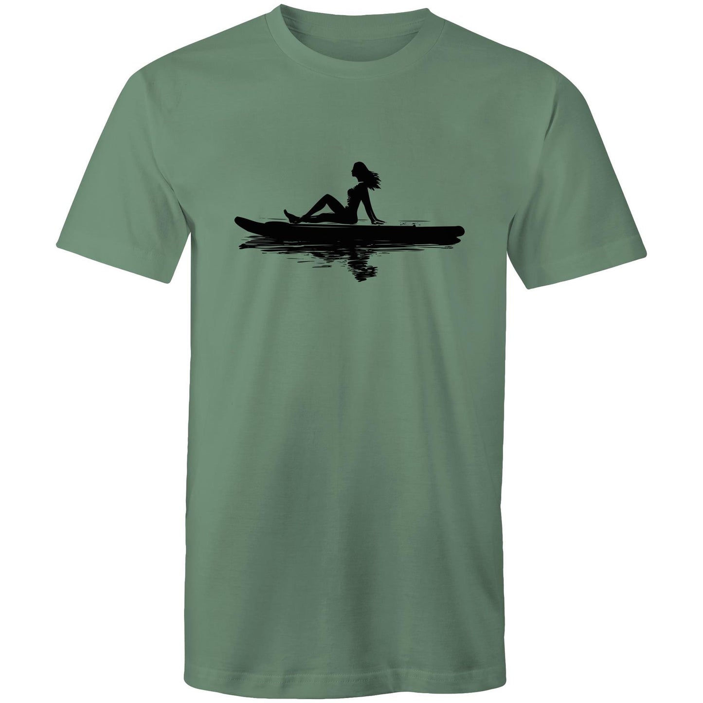 Kehlani men’s t-shirt by Ollianna of Brisbane. This tee featuring a lady embracing the moment relaxing on a paddle board, captures the essence of coastal calmness and tranquility.
