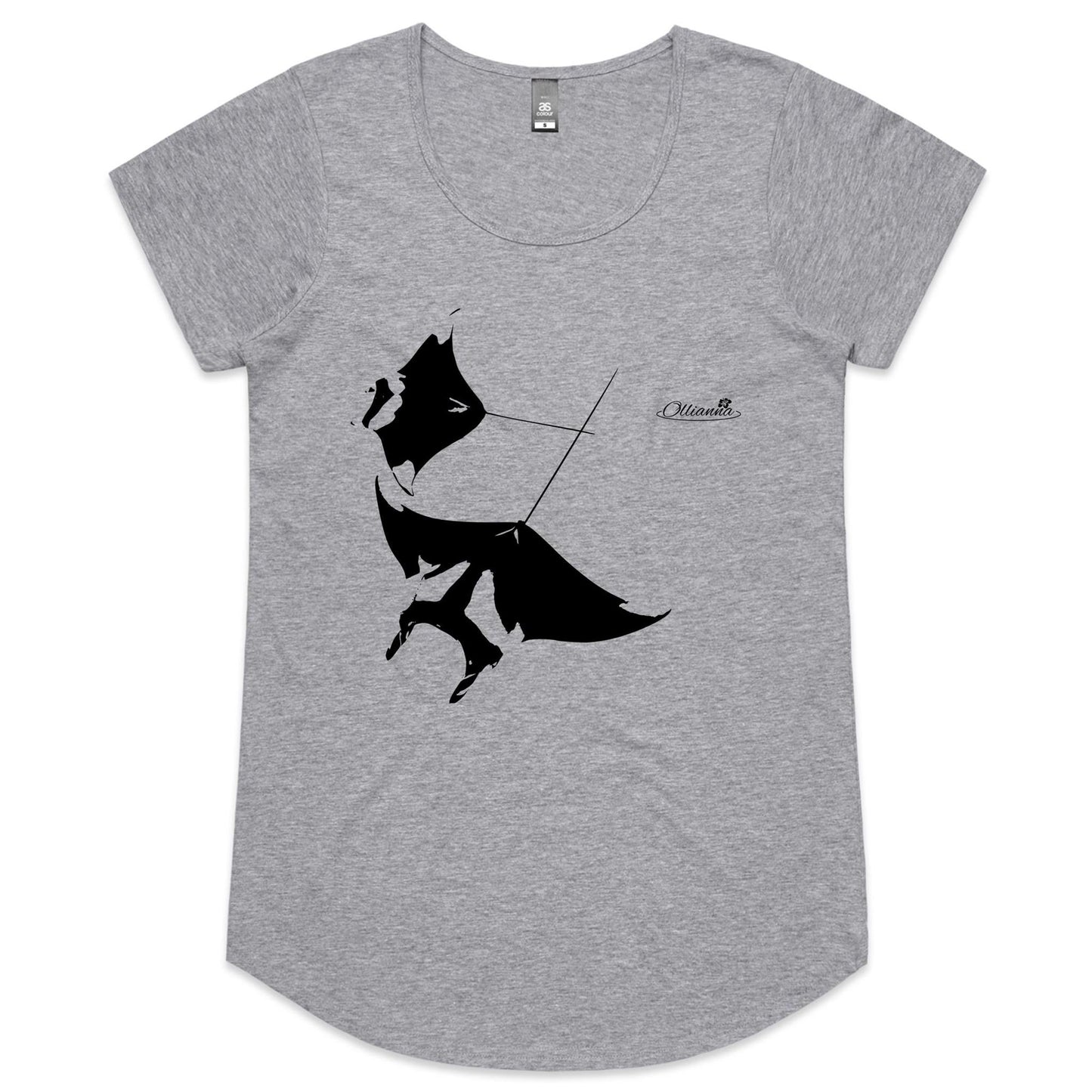 Manta Rays women’s T-shirt by Ollianna of Brisbane. Power, beauty and gracefulness combined. This tee features the majestic manta ray.