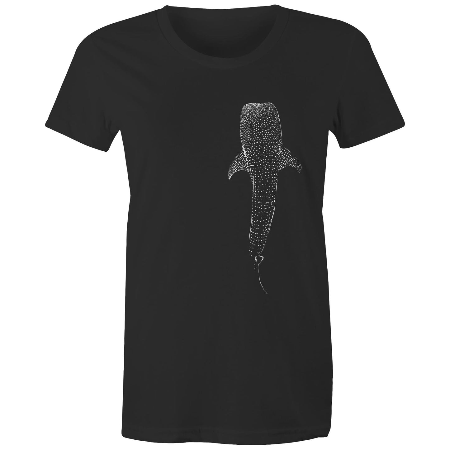 Whale Shark women’s T-shirt by Ollianna of Brisbane. Capturing the soothing calmness of this gentle giant of the ocean, this tee features the whale shark.