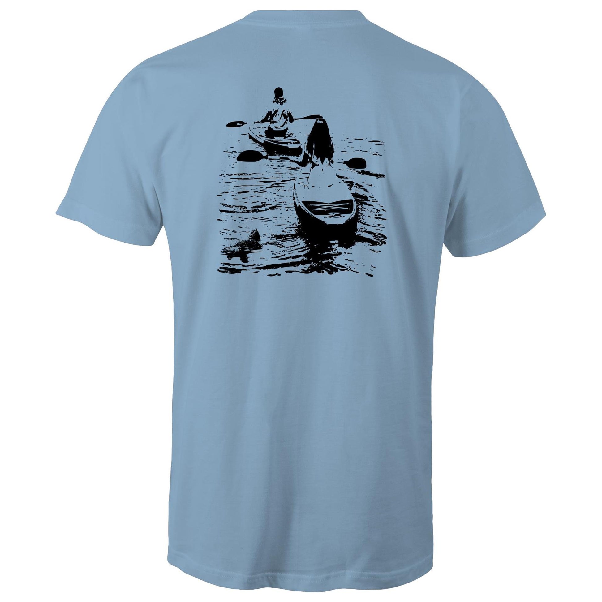 Kaneohe Couple men’s T-shirt by Ollianna of Brisbane. A symbol of unity, adventure and a shared love for nature. A wedding couple paddle board in the pristine Kaneohe Bay accompanied by a curious sea turtle.